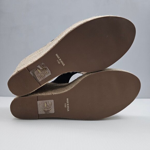 NEW Jack Rogers Rowan Wedge Women 11 Black Leather Thong Jute Sandal Espadrille - Picture 11 of 13